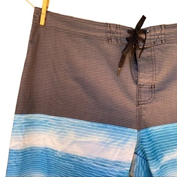 Hang Ten Board Blue Water White Grey Swim Trunks Shorts Size 38 - Picture 4 of 15